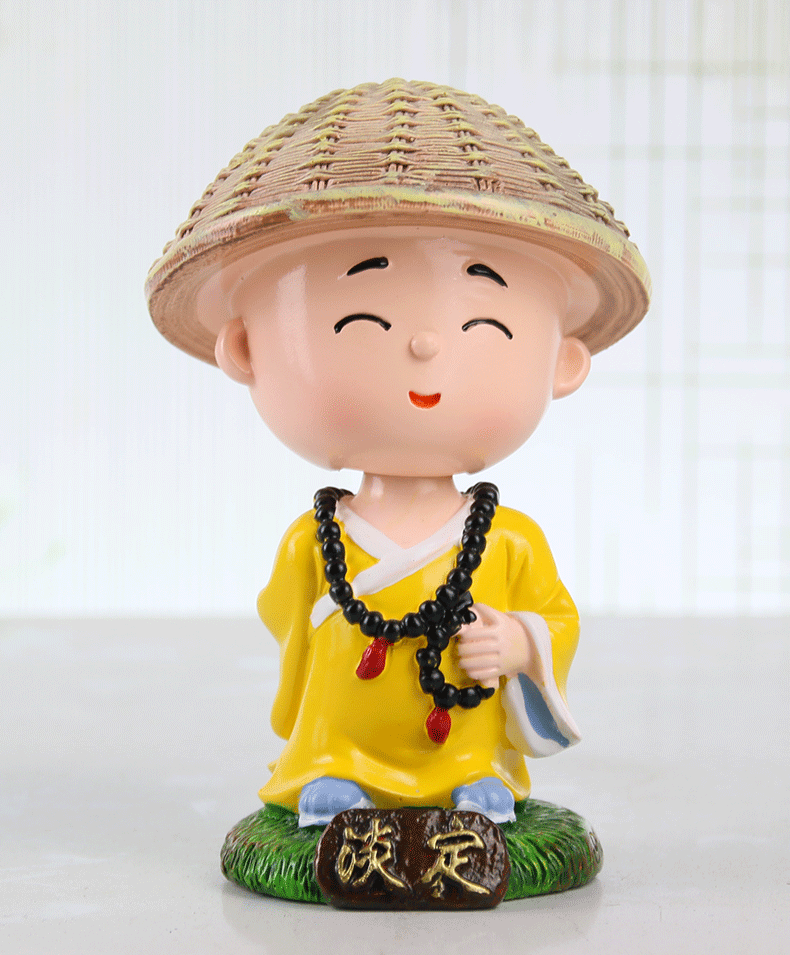 汽车内饰用品草帽摇头小和尚摆件可爱禅慧小沙弥系列和尚车载摆件
