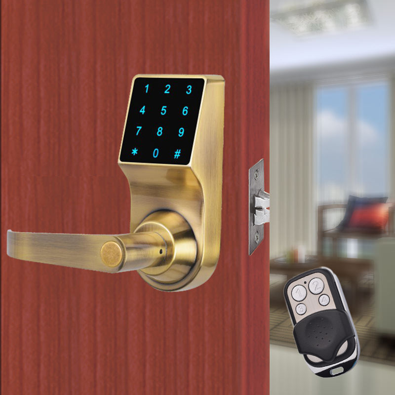 房间卧室智能防盗遥控锁 金色/银色刷卡木门锁 按键密码遥控门锁