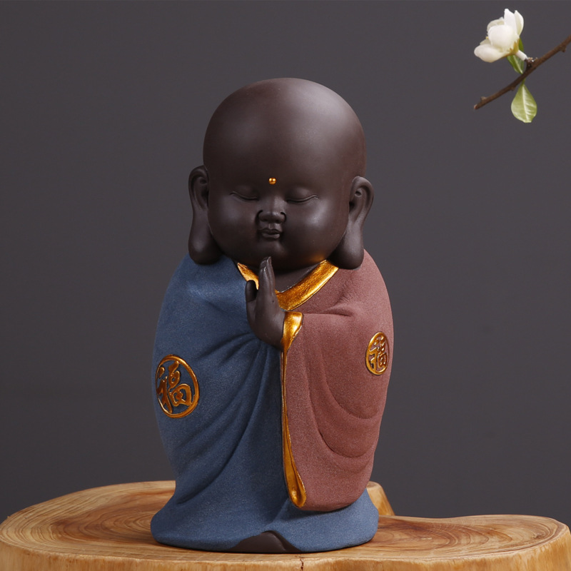 一修缘紫砂陶大号小和尚随心随缘创意家居摆件手工工艺品送礼佳品
