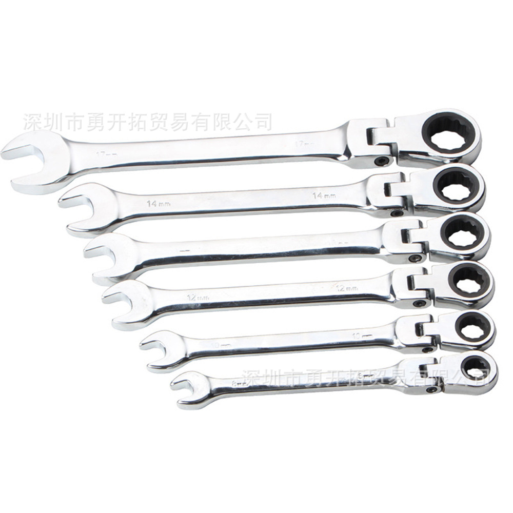 活动头棘轮扳手6件套塑架套装精抛光crv72齿180°摇头双用