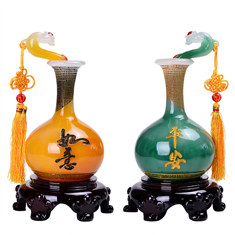 树脂工艺品-爆款大号平安玉如意瓶摆件办公室书房客厅家居装饰品朋友