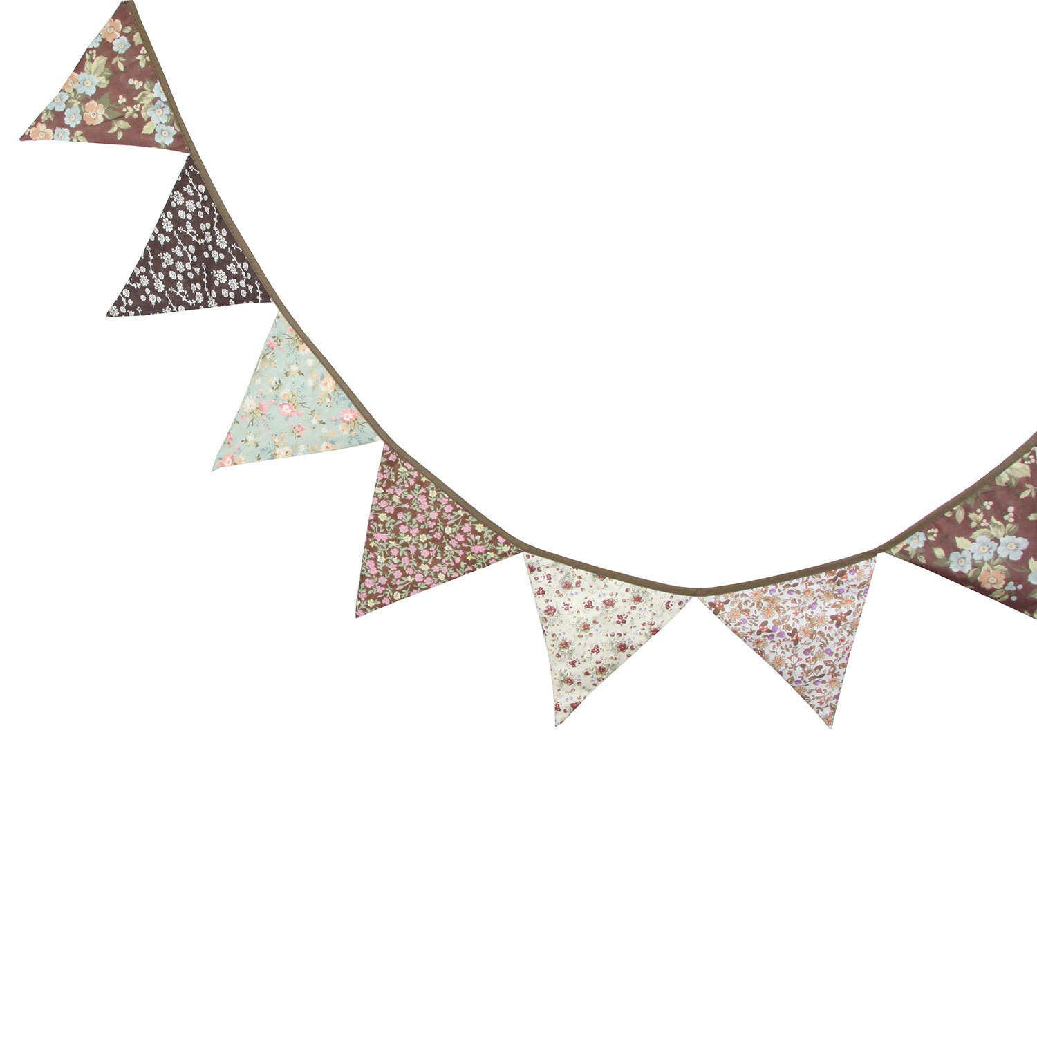 复古咖啡花卉三角挂旗棉布三角旗家居派对装饰节假日吊旗