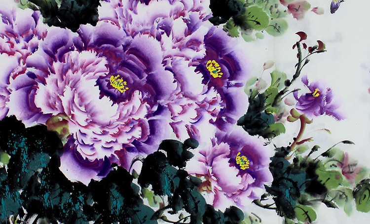 纯手绘写意花开富贵牡丹紫气东来国画装饰画挂画客厅装饰画