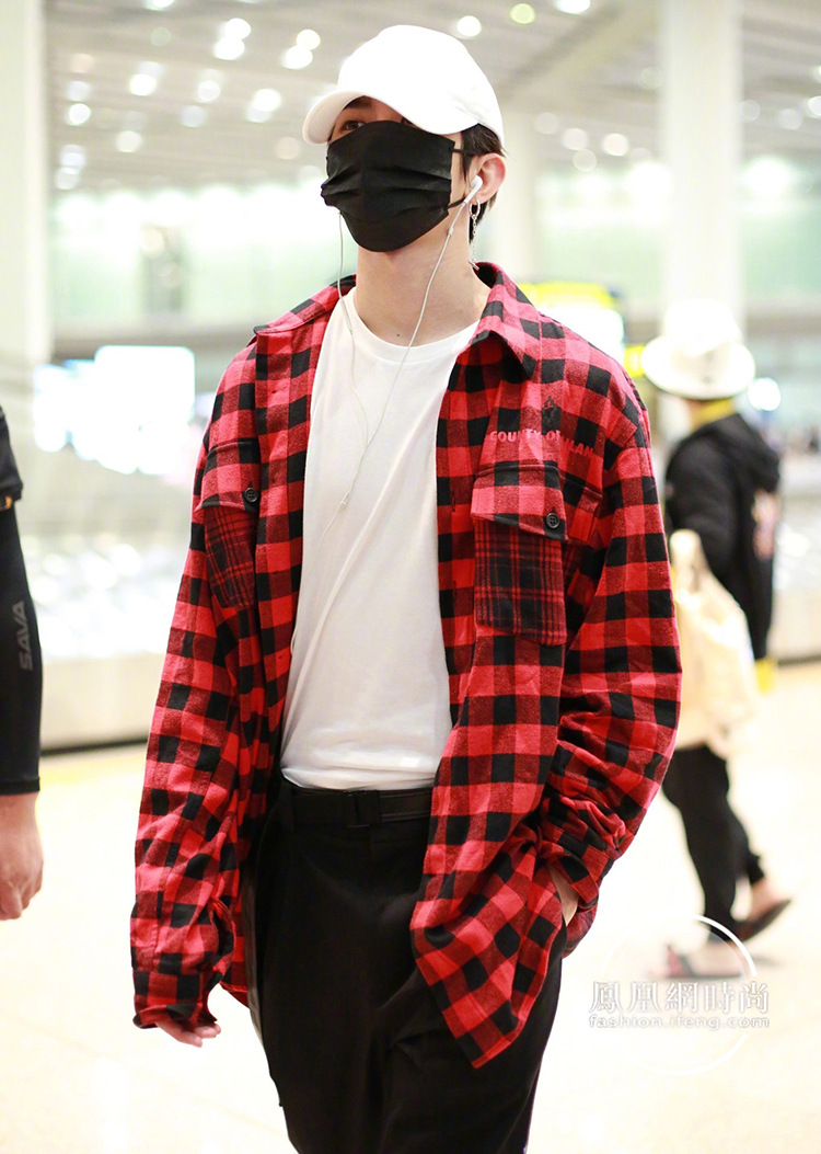 蔡徐坤同款红色格子长袖衬衫衣服女宽松学生2018秋季新款上衣韩版