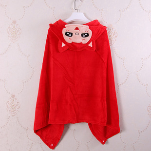 卡通红色披风懒人毯毛绒保暖连帽斗篷宅人披肩阿狸珊瑚绒 批发