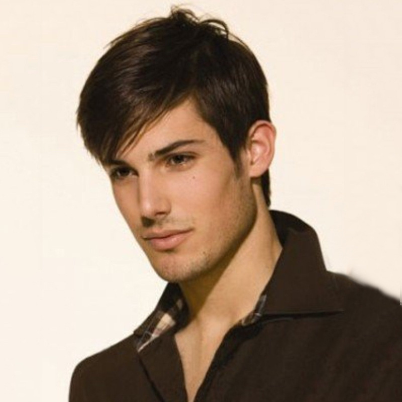 跨境 男士短假发蓬松偏分帅气深色男士短发头套 厂家现货批发