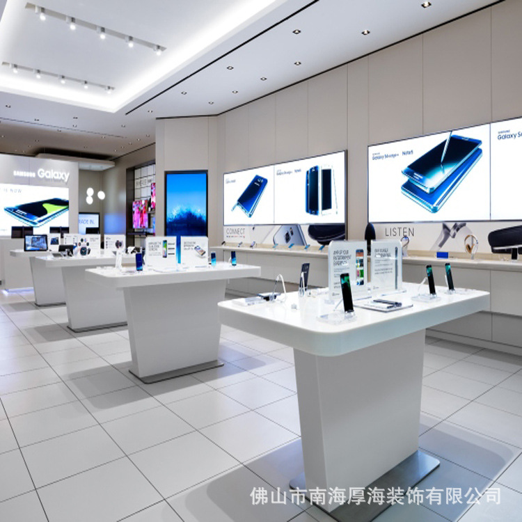 整店定制手机柜台 白色烤漆开放式手机体验台 店铺手机展示柜中岛