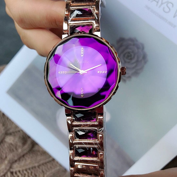 诗高迪新款时尚腕表水晶钻石手链表品质潮流个性女士紫色女款手表
