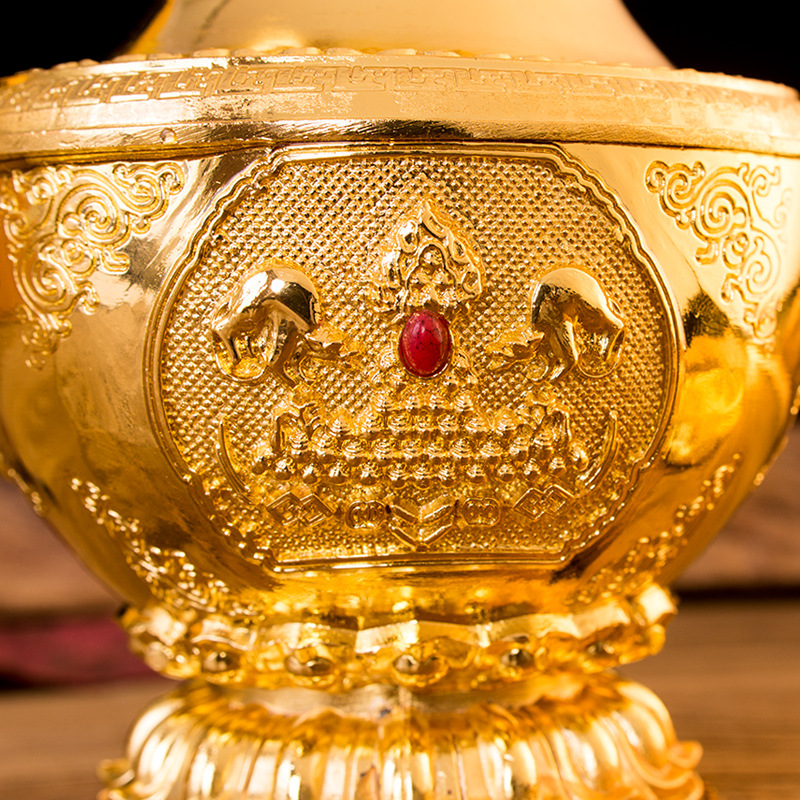 尼泊尔工艺密宗法器藏传佛教用品如意宝瓶合金宝瓶大号黄财神宝瓶