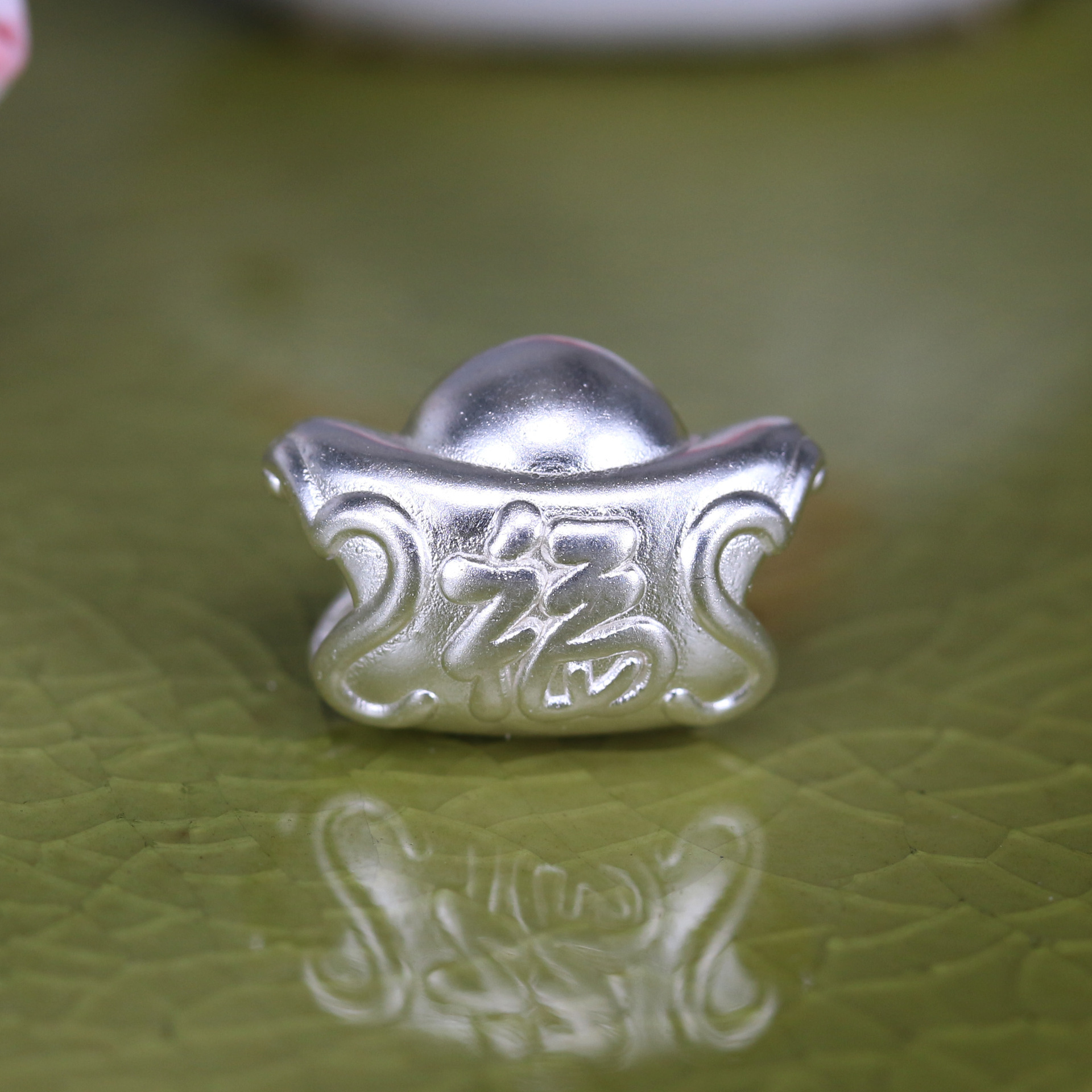 3d硬银新款复古风泰银风格元宝 999纯银福运招财元宝 横穿隔珠