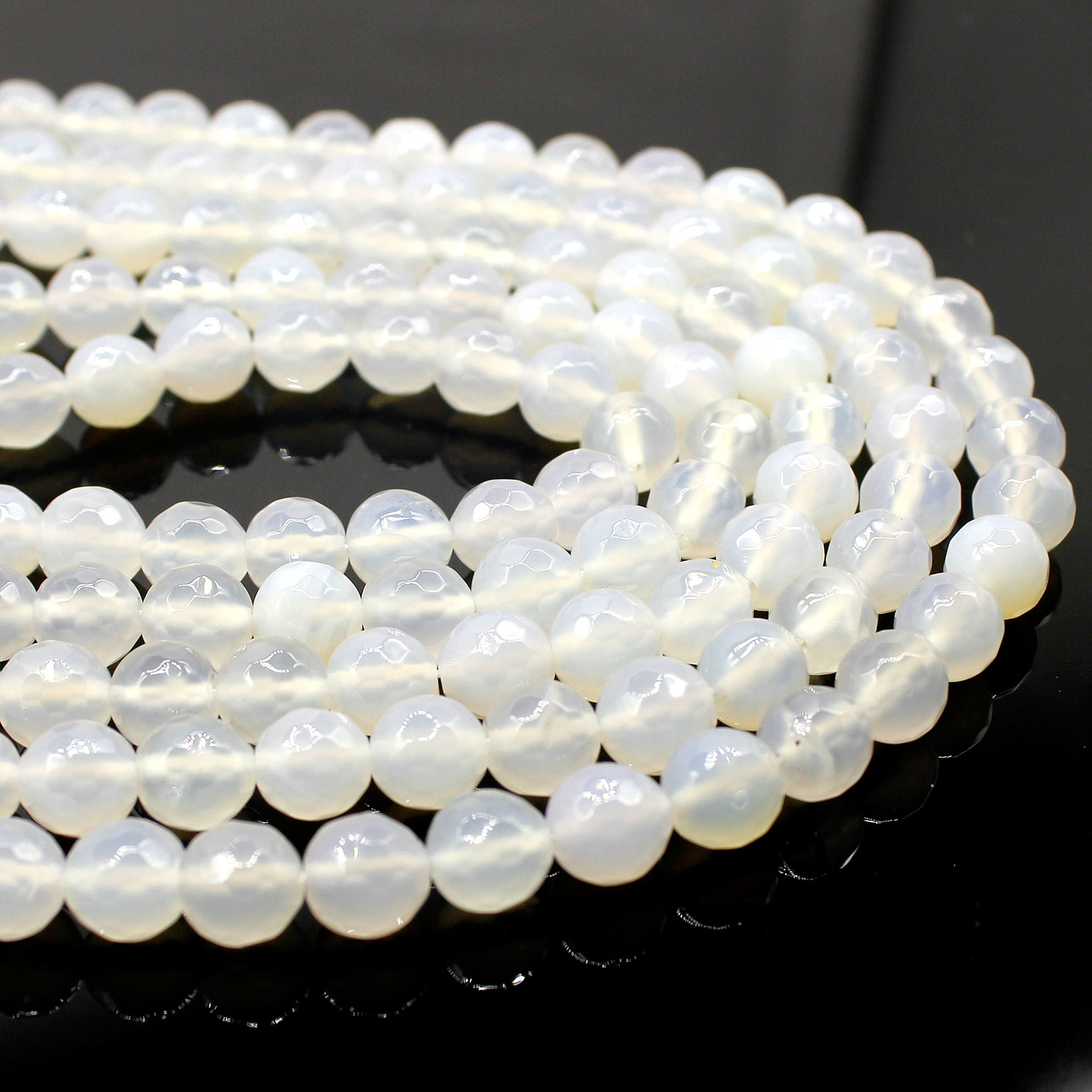 饰品配件_天然白玛瑙圆珠切面角度散珠 半成品diy饰品