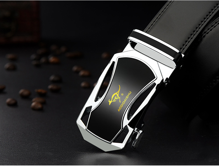 澳帝袋鼠男士自动扣真皮中青年男裤带二层牛皮腰带拼多多淘宝代发