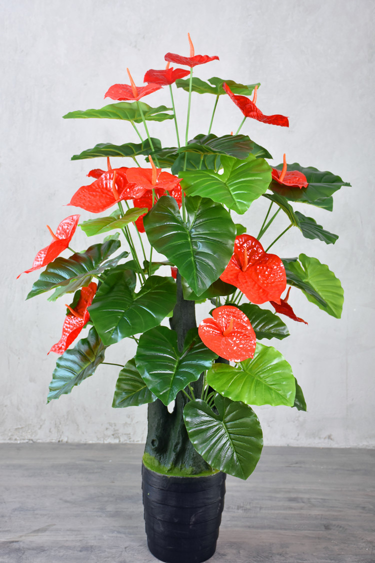 仿真带盆植物1米4高红掌落地盆景中式年货客厅阳台摆设人造树落地