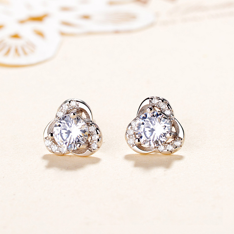 新款s999纯银耳饰气质女款韩版简约满钻花卉耳钉厂家批发代发