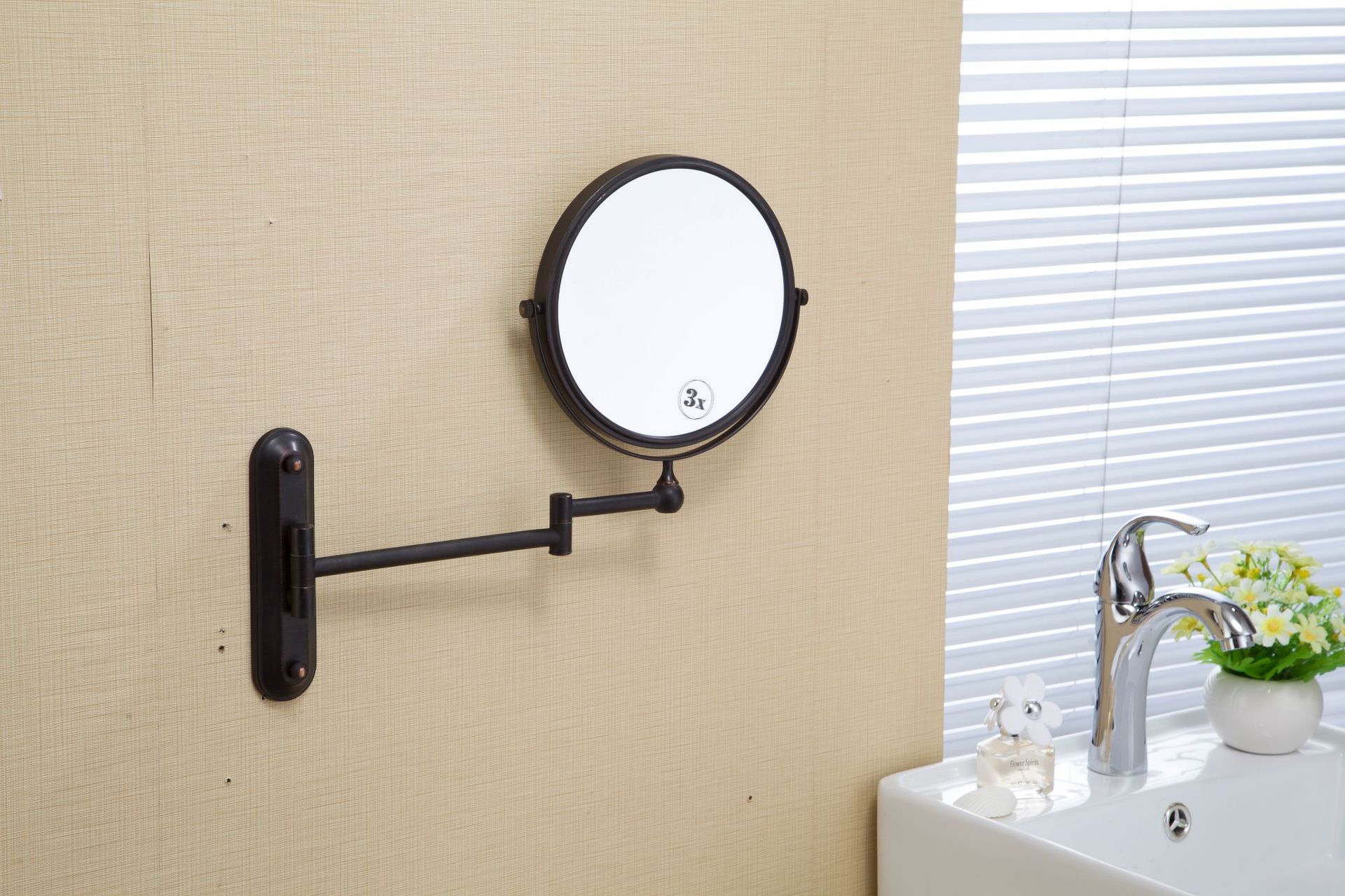 欧式酒店卫生间专用黑古铜化妆镜壁挂式美容镜黑色折叠放大双面镜