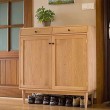 白橡木鞋柜 实木储物柜 客厅家具 实木家具 对开门柜 门厅木边柜