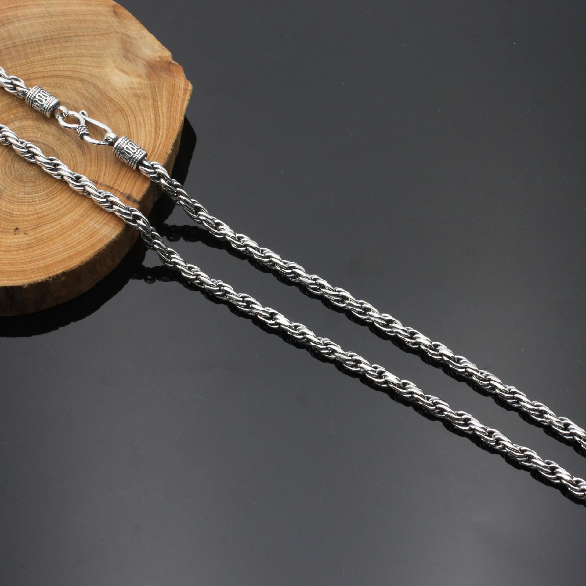 经典手工制做s925纯银男士项链 霸气麻绳银链麻花纹银礼物送男友