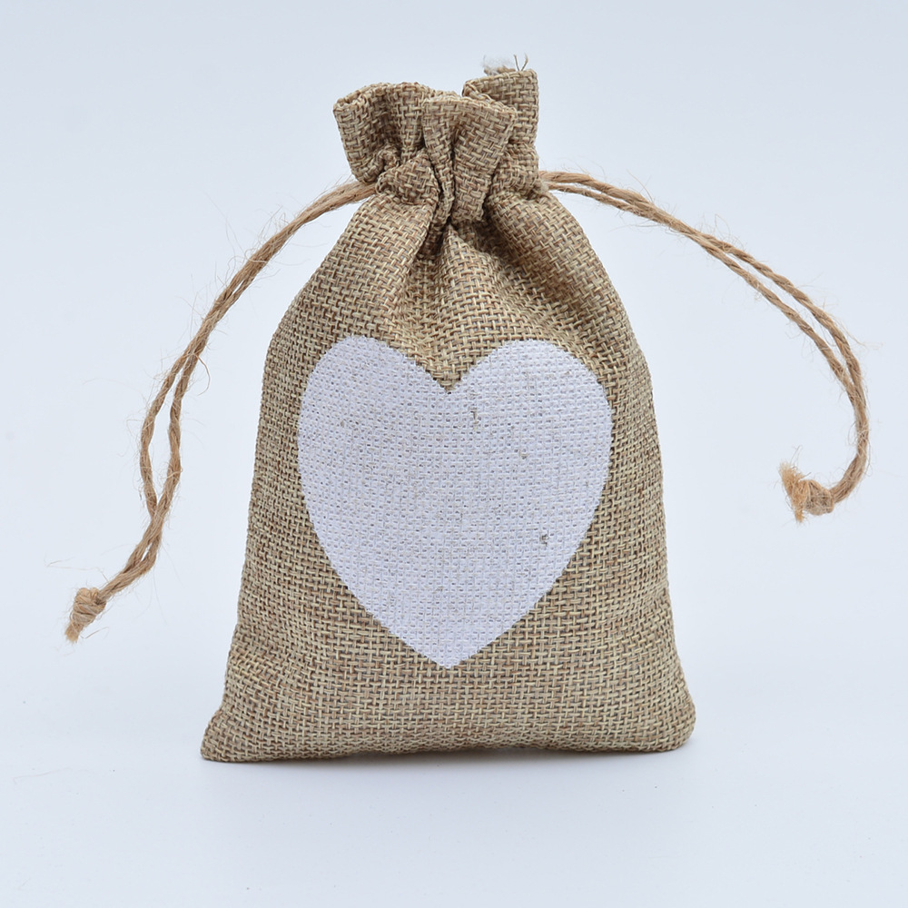 圣诞图案仿麻束口袋 亚麻布抽绳万圣节礼品包装圣诞礼物袋