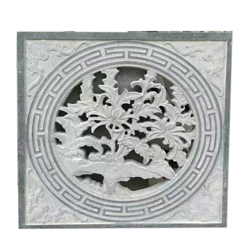 厂家定做青石石雕窗花 镂空窗花石壁画 浮雕装饰石窗花