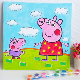 趣味涂鸦画 儿童益智diy手工玩具 创意油画 帆布木框水彩画填色画