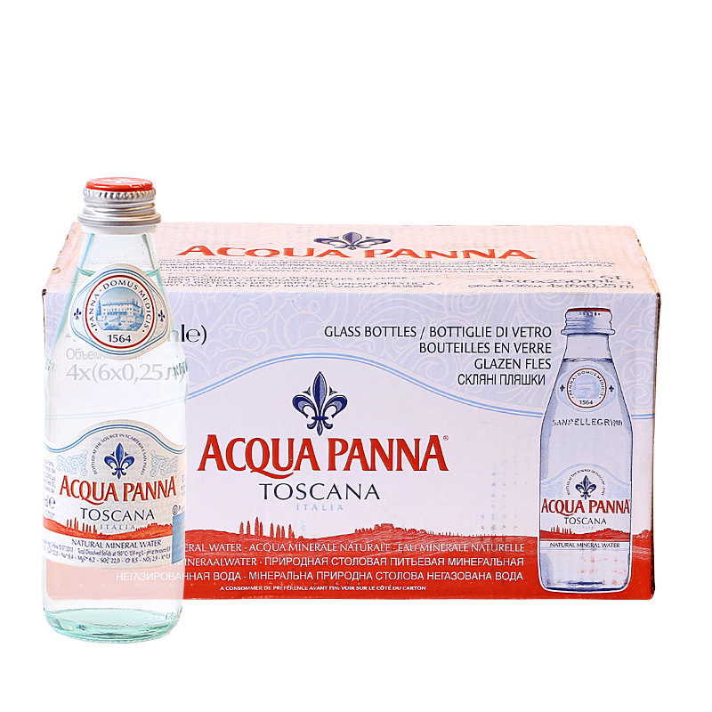 意大利原装进口水普娜矿泉水玻璃瓶饮用水250ml*24瓶整箱破损包赔