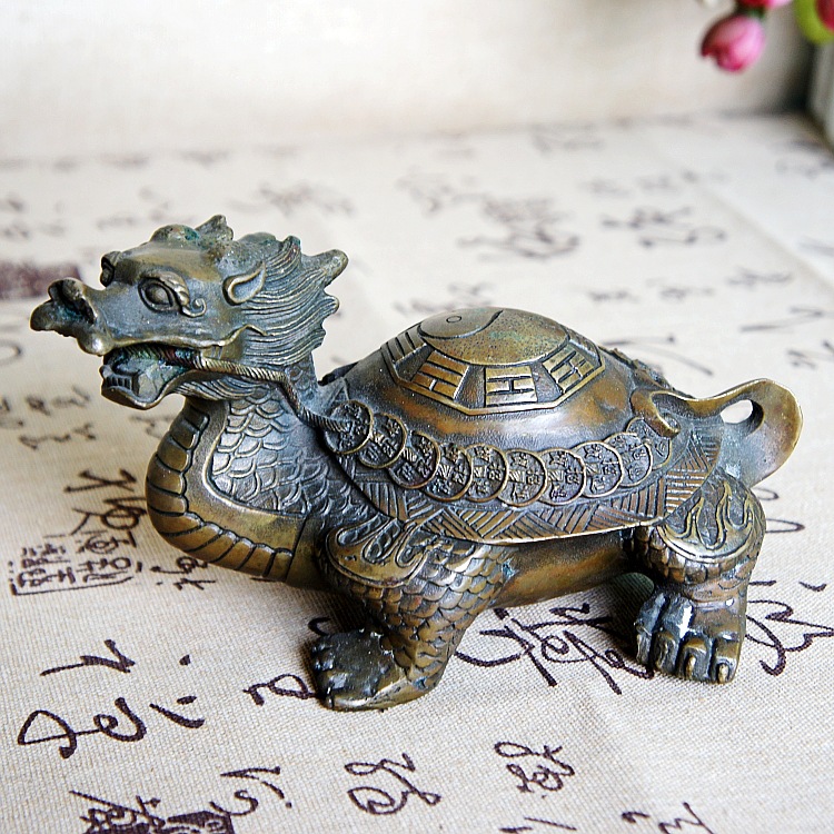 大号纯铜龙龟摆件八卦龟龙头龟寓意避小人招贵人之寓意 八卦龟