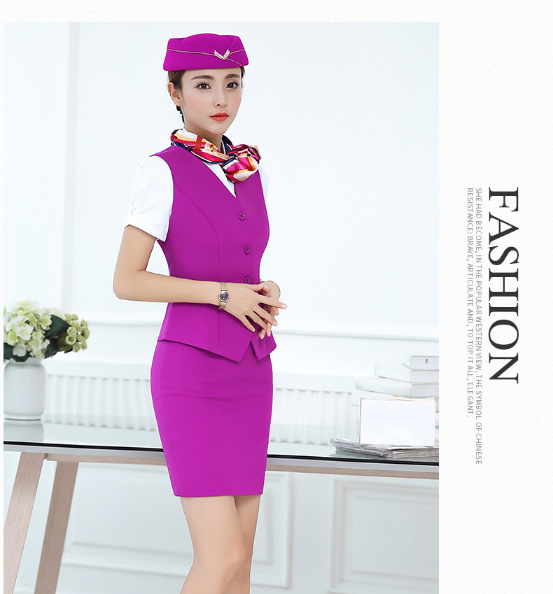 空姐制服职业套装女夏装短袖时尚马甲三件套白领银行酒店ol工作服