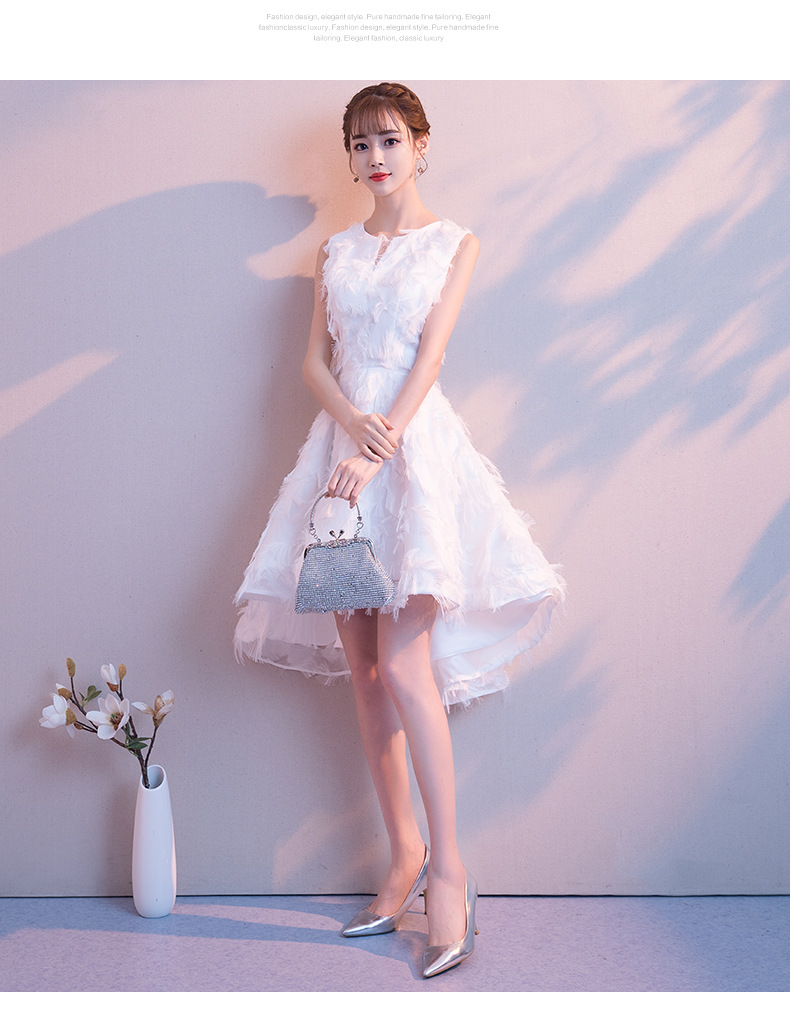 宴会白色晚礼服2019新款秋冬气质名媛聚会年会派对洋装小礼服短款