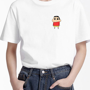 lvairen 蜡笔小新t恤chic情侣款白色纯棉短袖ulzzang卡通图案衣服