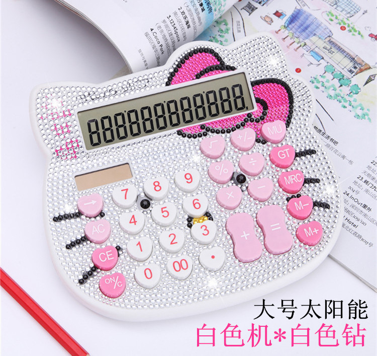 Hello Kitty Large Crystal with Diamond Bow Cute Cartoon Stick-on Crystals Calculator Diamond Solar Rhinestone Computer