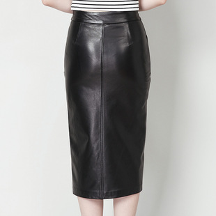 真皮皮裙女秋冬新款中长款半身裙包臀裙修身一步裙开叉皮裙子