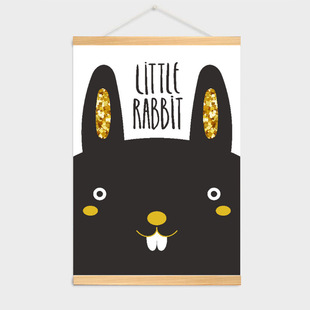 可爱卡通小兔子幼儿园装饰画儿童房间环保实木卷轴画挂画