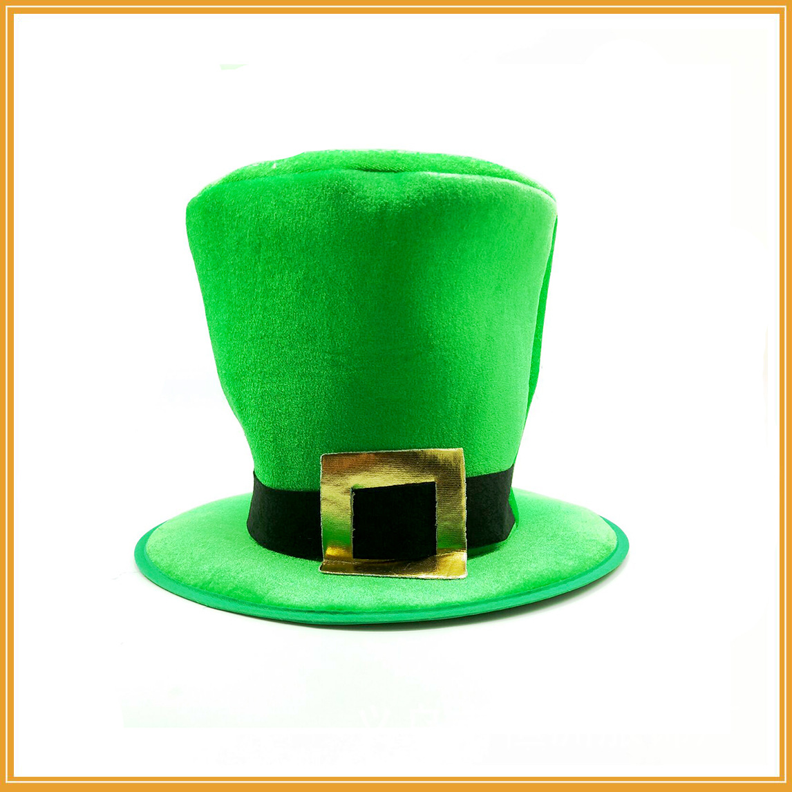 跨境热销爱尔兰节绿色密丝绒高帽绿色三叶草绅士帽圣帕特里克礼帽