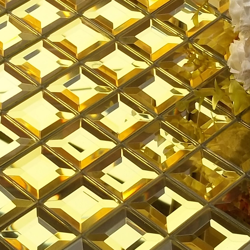 金色5面磨边镜面玻璃马赛克ktv酒吧电视背景瓷砖家装建材主材