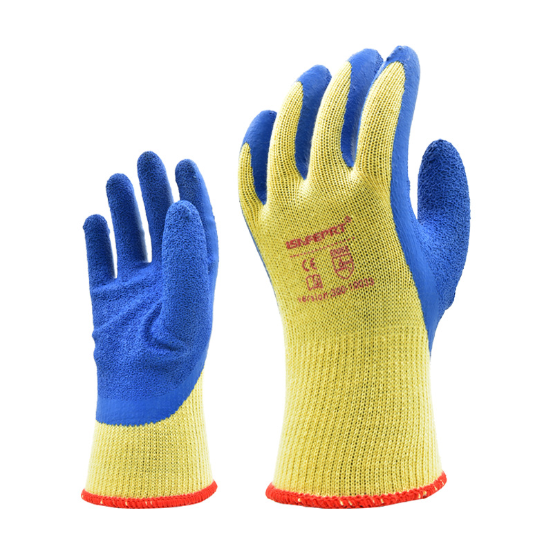 艾赛孚10033挂胶手套黄线兰皱纹胶浸胶劳保防滑防护花园手套