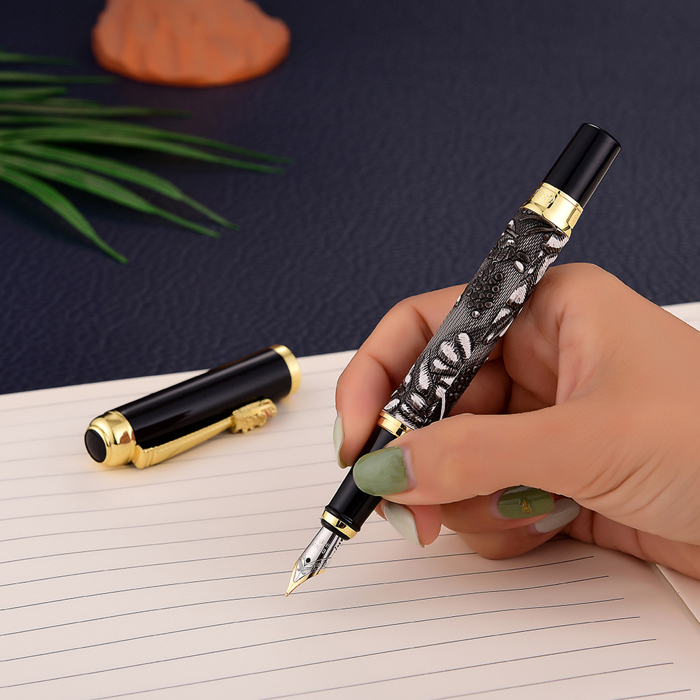 新款龙头商务钢笔 订制企业logo 商务办公会议文具包皮笔皮质钢笔