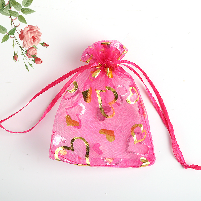Gilding Peach Heart Rose Yarn Bag Drawstring Bag Gift Candy Red Eggs Candy Bag Drawstring Jewelry Box