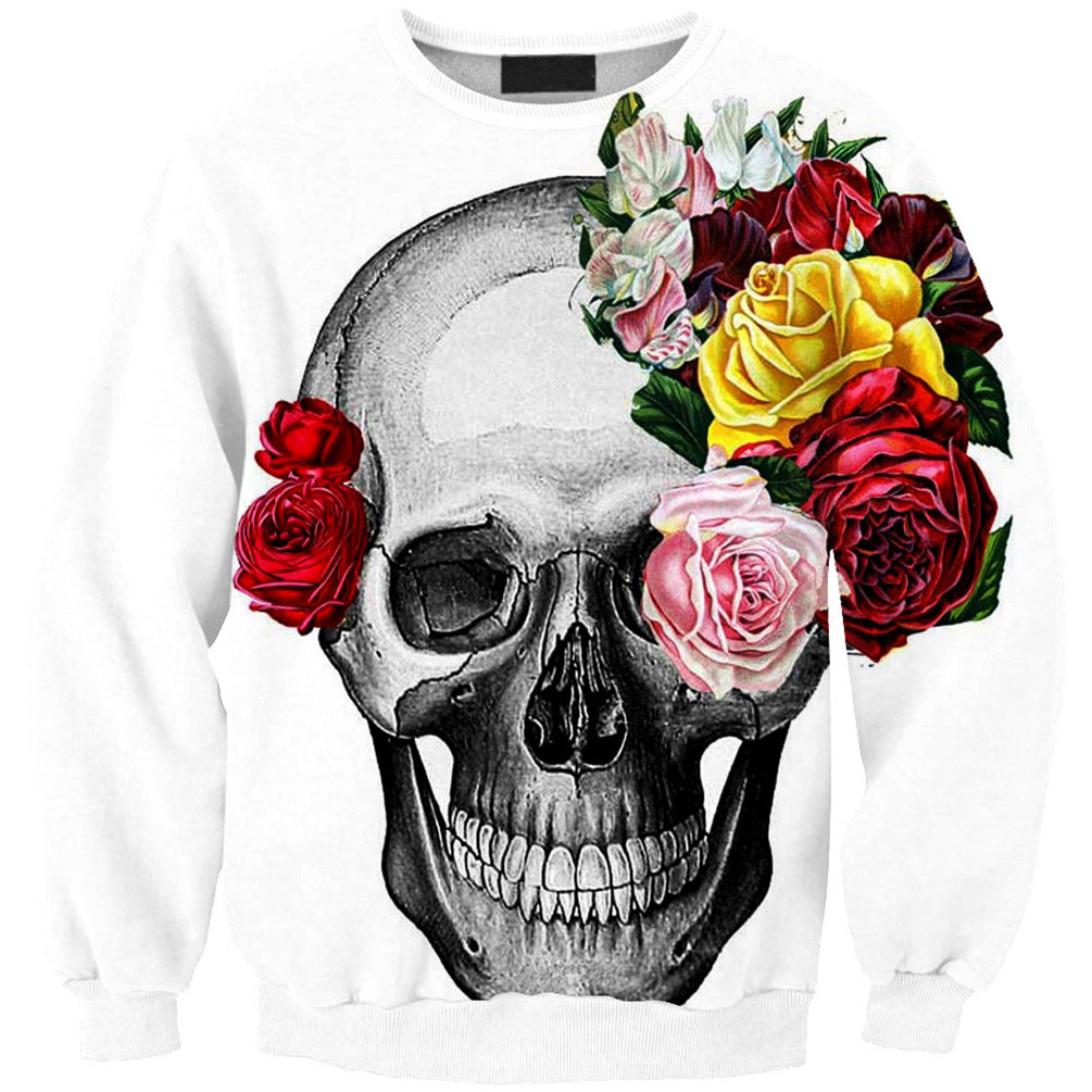 外贸新品爆款3d数码印花戴花骷髅头套头卫衣批发零售sws0452