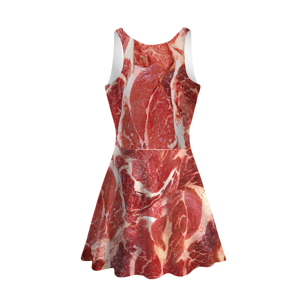跨境速卖通ebay2021热卖欧美中长群女 五花猪肉3d印花百褶裙女装