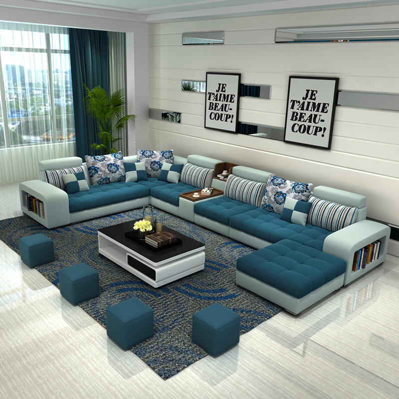布艺沙发现代简约客厅u字型带贵妃位沙发可拆洗棉麻布艺沙发包邮