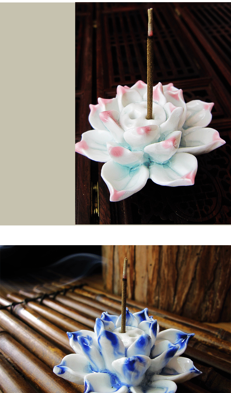 【其他】 陶瓷莲花香插檀手工捏成迷你花朵禅意摆件佛教用品民间工艺