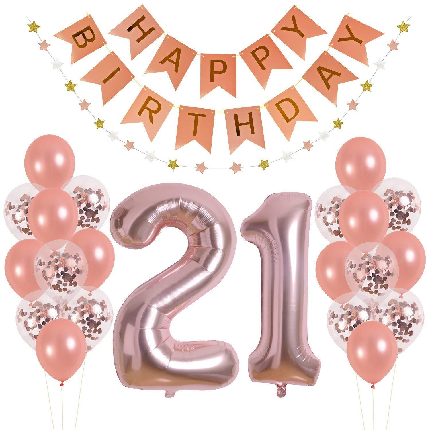 跨境热销新款21岁玫瑰金生日派对气球套装生日横幅背景墙装饰气球