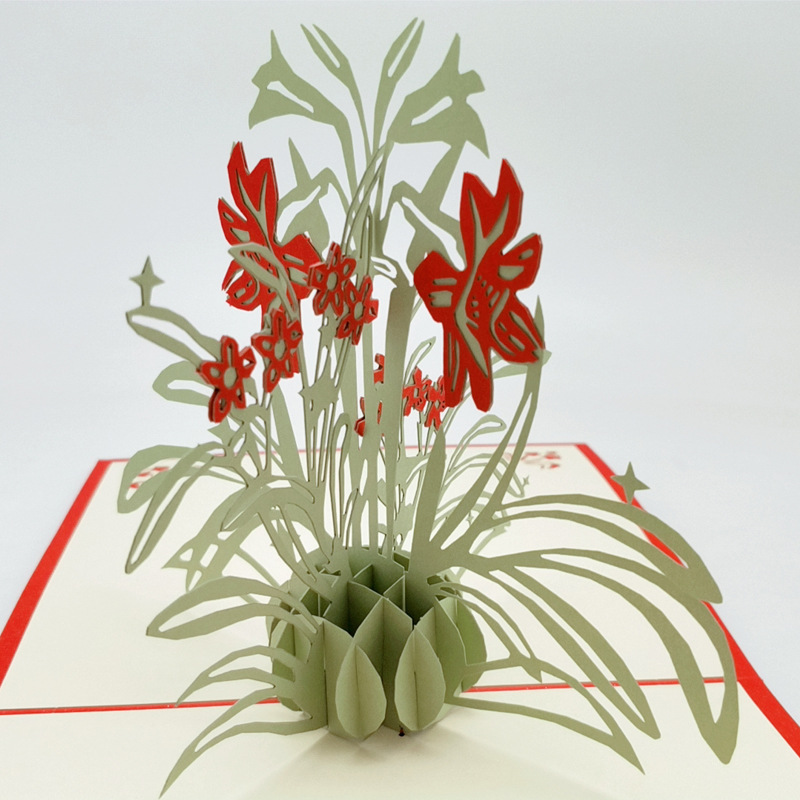厂家直销3d立体贺卡 水仙花 纸雕生日贺卡商务祝福卡片