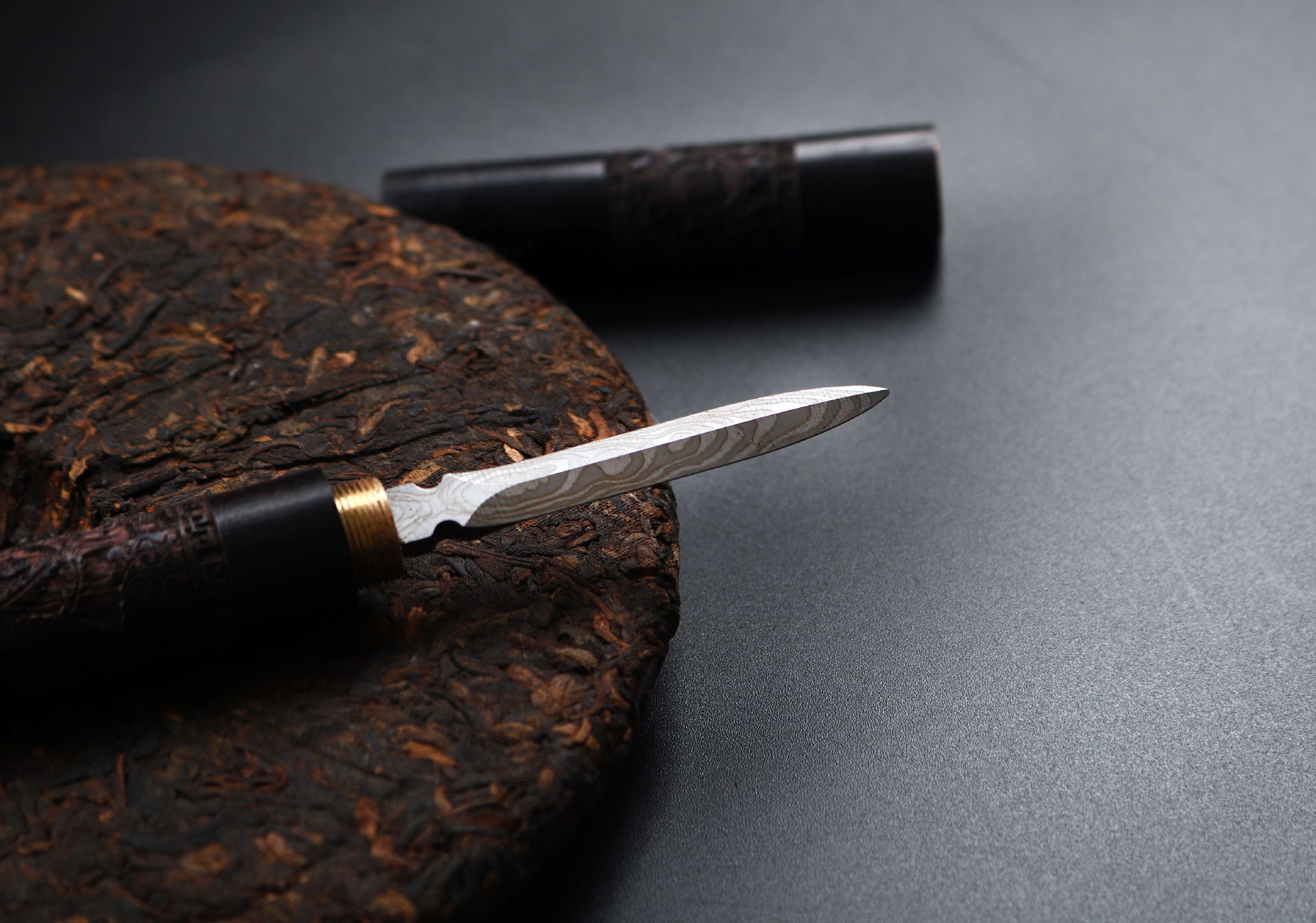 龙凤呈祥花纹式雕刻茶刀普洱茶刀茶道配件紫光檀,科檀木质