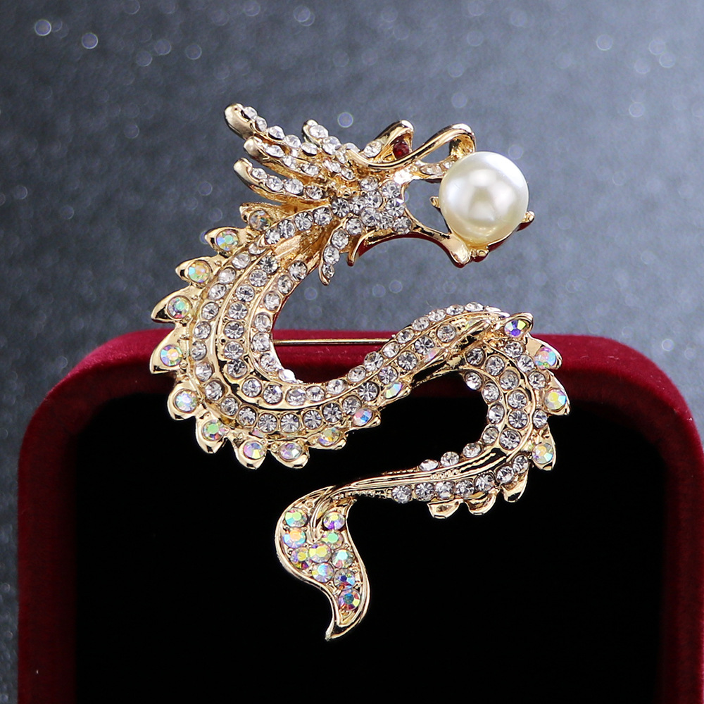 韩国十二生肖龙胸针男士霸气胸花珍珠西装外套大衣服别针厂家直销