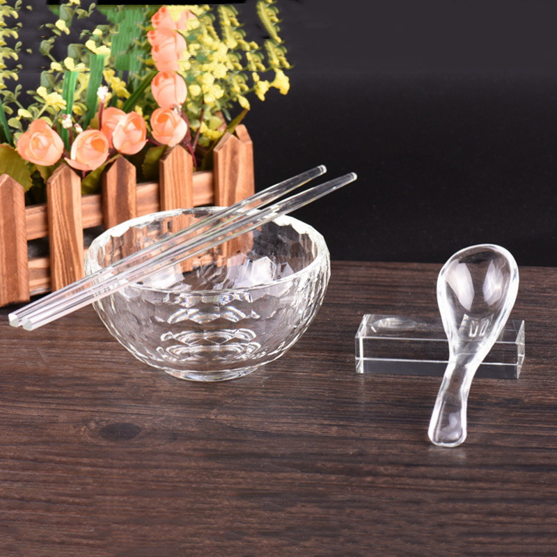 水晶筷子玻璃碗加厚透明勺子饭碗筷子垫玻璃制品