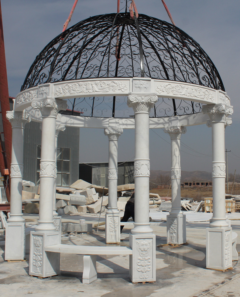 欧式汉白玉凉亭 大理石凉亭 铁艺石亭子 园林景观装饰 fflts-032