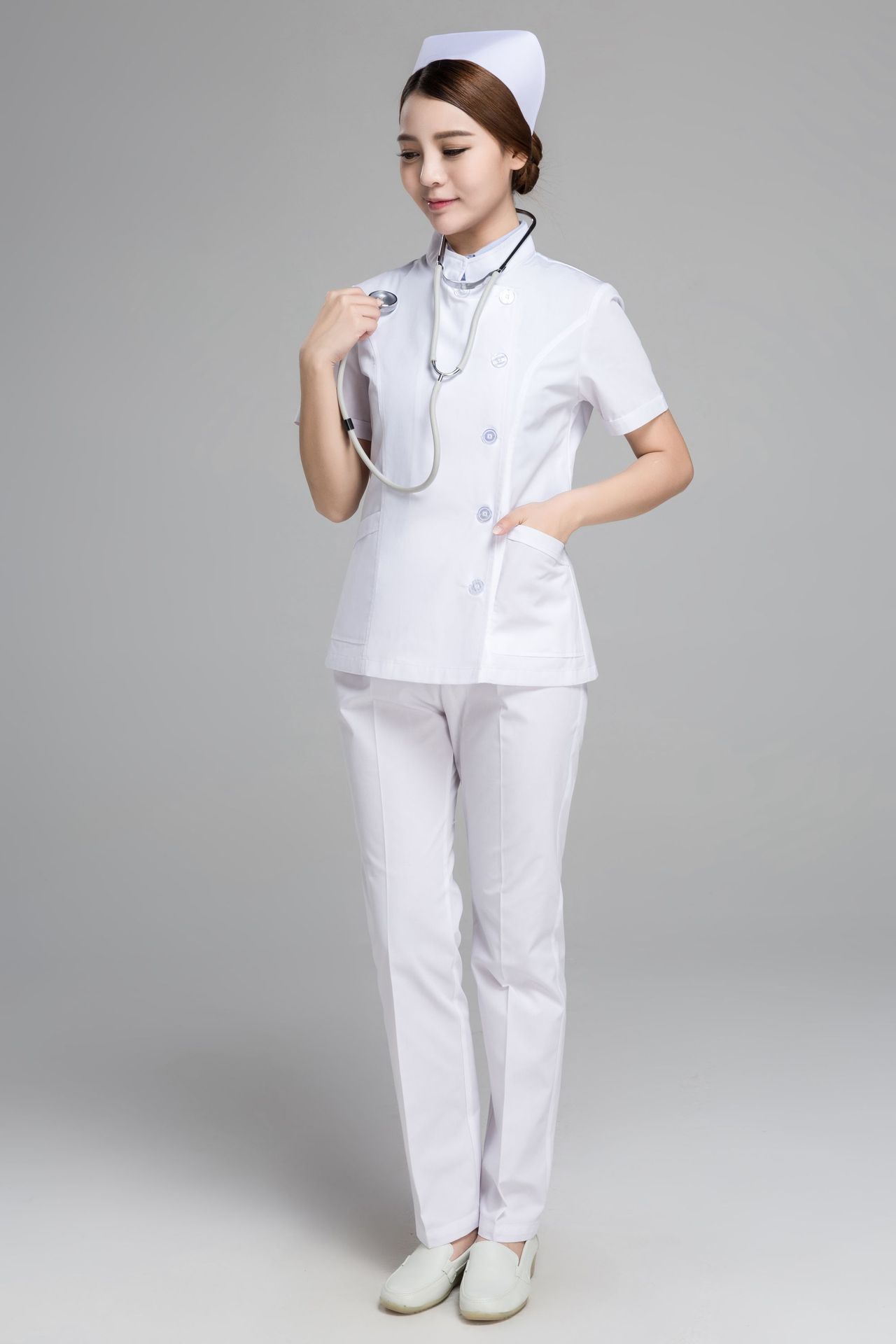 医院医生护士服白大褂药店牙科美容实验技师工作服女分体套装短袖