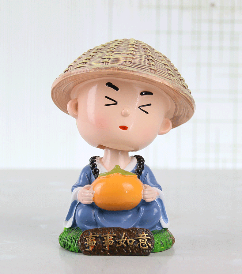 汽车内饰用品草帽摇头小和尚摆件可爱禅慧小沙弥系列和尚车载摆件