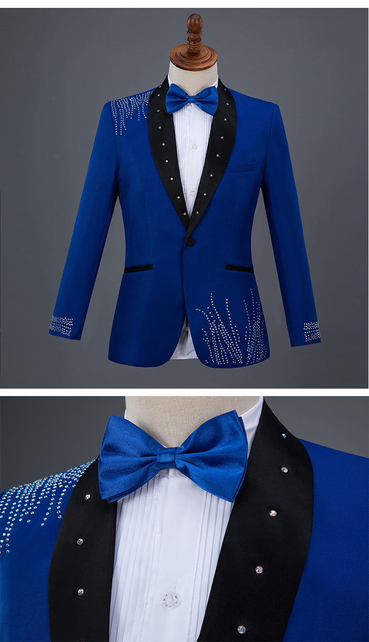 新款演出服男成人西服套装歌手主持人服装舞台大合唱司仪表演礼服